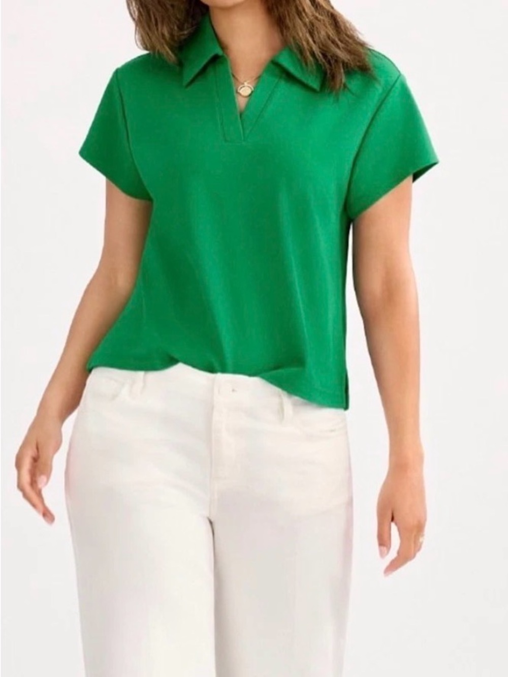 CAbi Emerald Green Short-Sleeve Polo Shirt